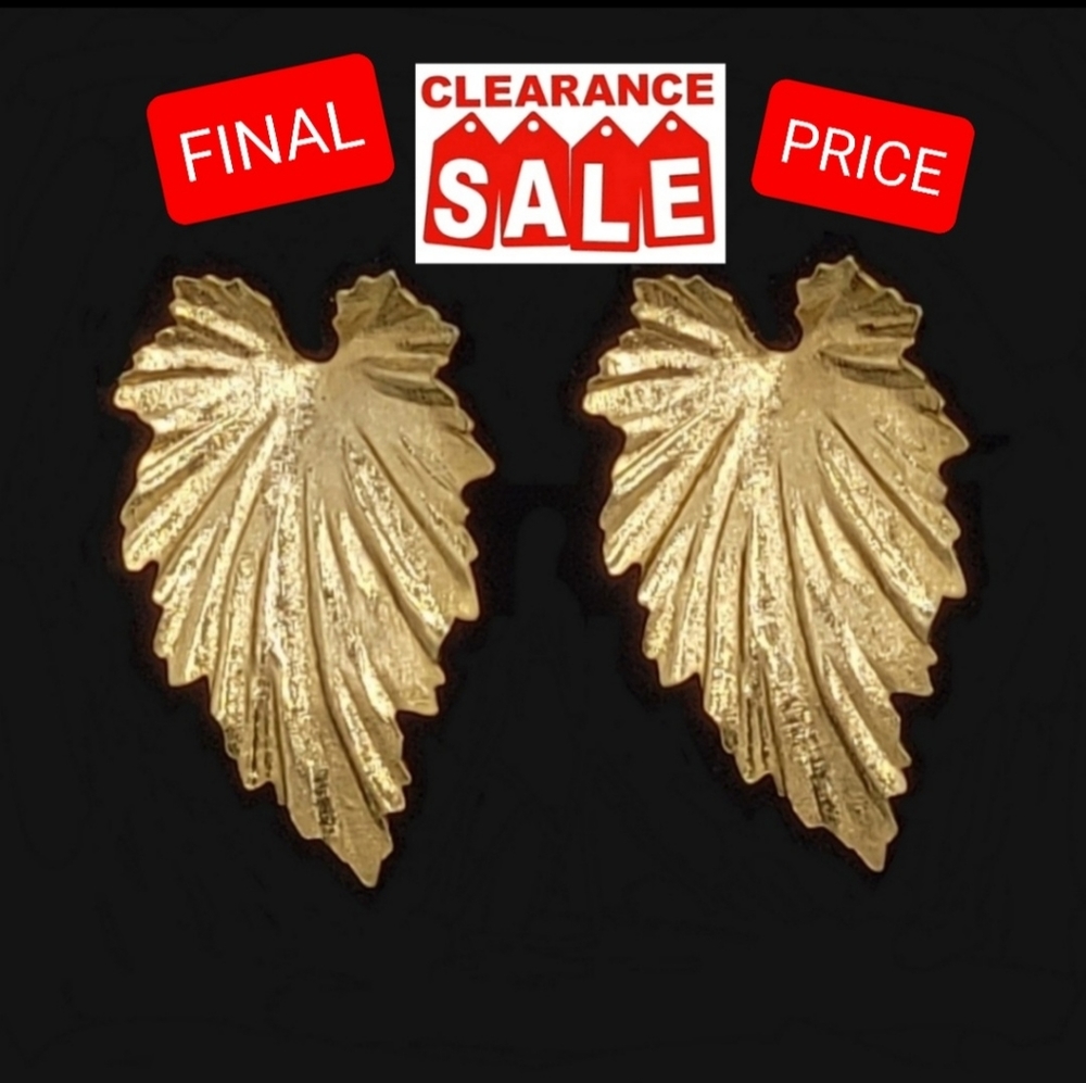 Large Leaf Gold Tone Earrings